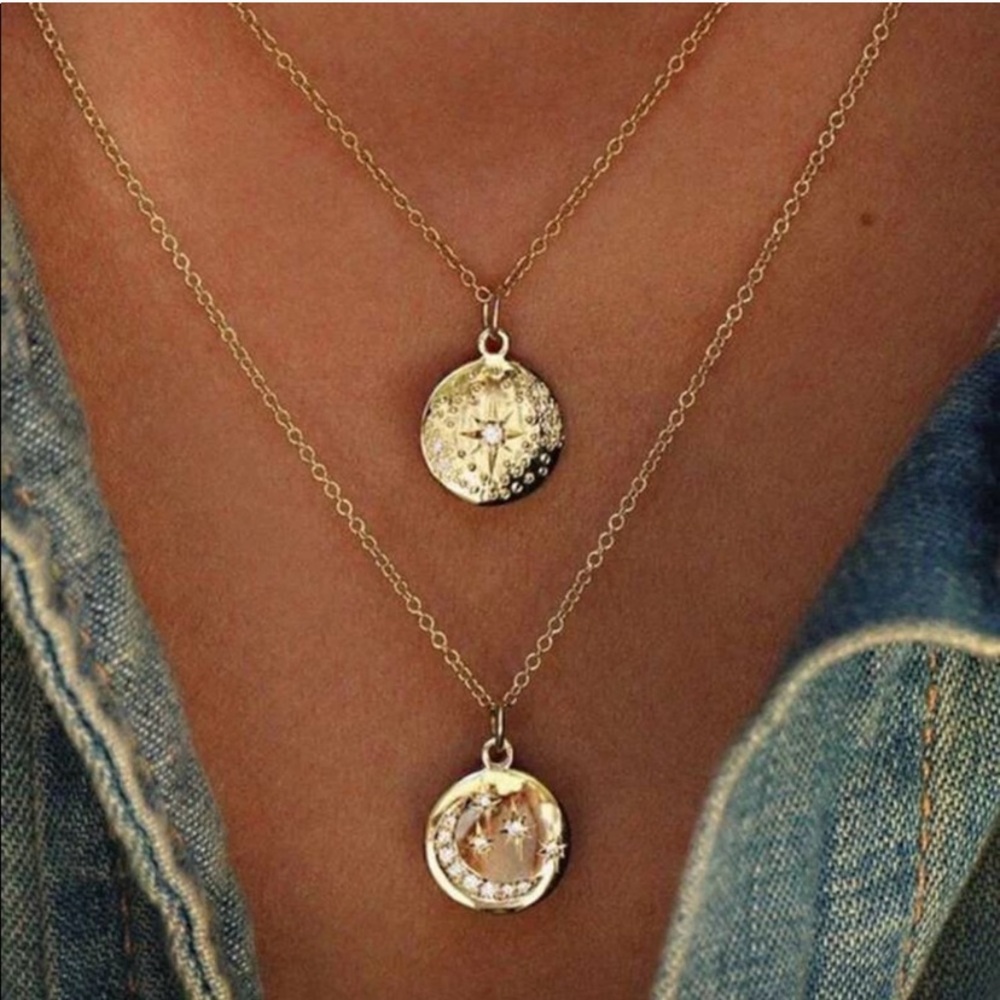 Gold Star and Moon Coin Necklace